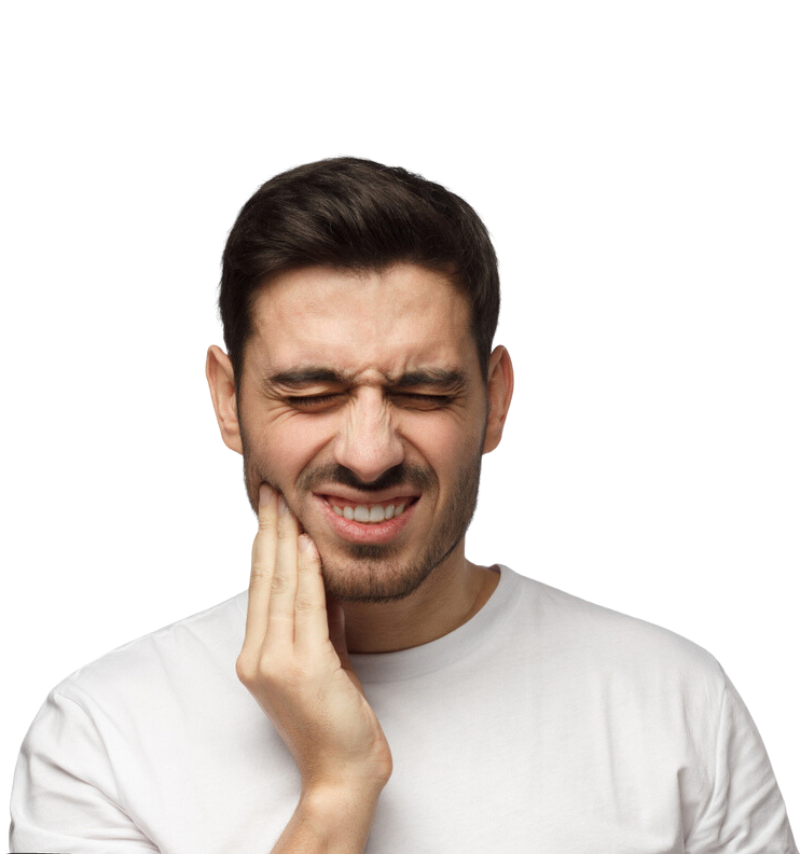 Man experiencing tmj pain and holding side of mouth